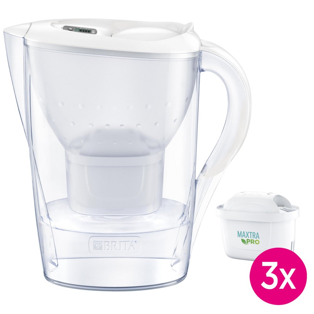BRITA Marella Wasserfilter-Kanne in Weiß mit drei MAXTRA PRO Filterkartuschen